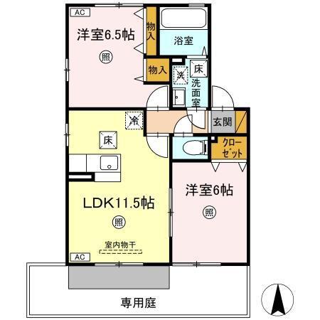 ロイヤルヒルズ春日(2LDK/1階)の間取り写真