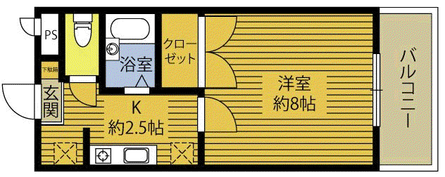 エスポアールゆきII(1K/2階)の間取り写真