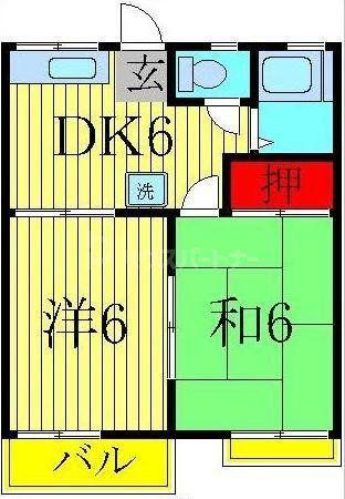 ファミーユ北柏B棟(2DK/1階)の間取り写真