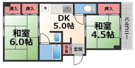 メゾン長田(2DK/2階)の間取り写真