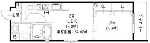ピレーネ一津屋(1LDK/2階)の間取り写真
