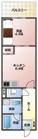 グランディール古市橋(1DK/3階)の間取り写真