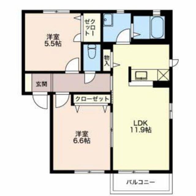 クレセールおぶせC棟(2LDK/2階)の間取り写真