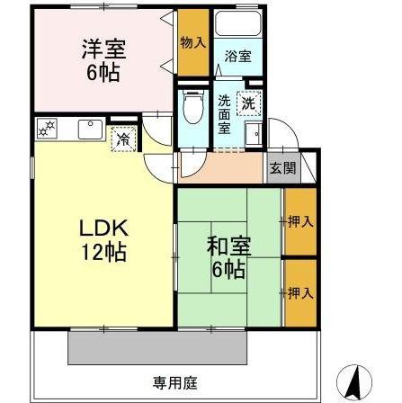 グランドール開成 A棟(2LDK/1階)の間取り写真