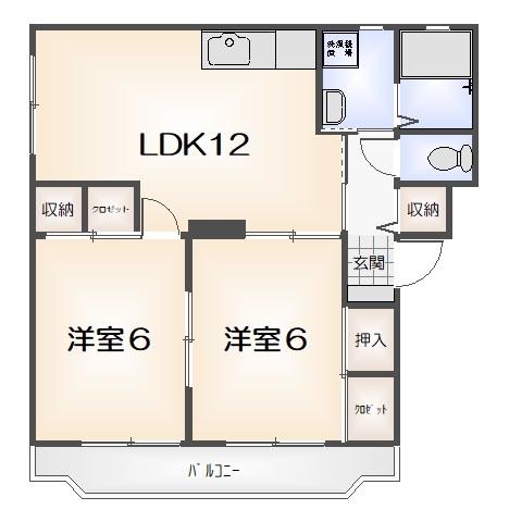 ソシア原(2LDK/3階)の間取り写真