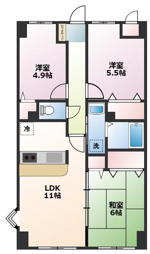 マンション・サンライズヒル(3LDK/4階)の間取り写真