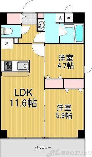 レジデンシア都島アイラ(2LDK/7階)の間取り写真