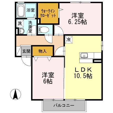 CASA明治北 B(2LDK/1階)の間取り写真