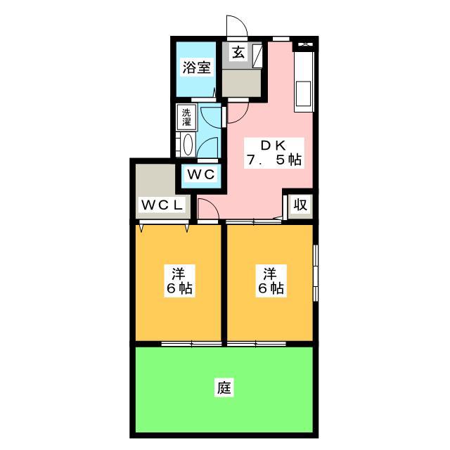 アバーロK(2DK/1階)の間取り写真