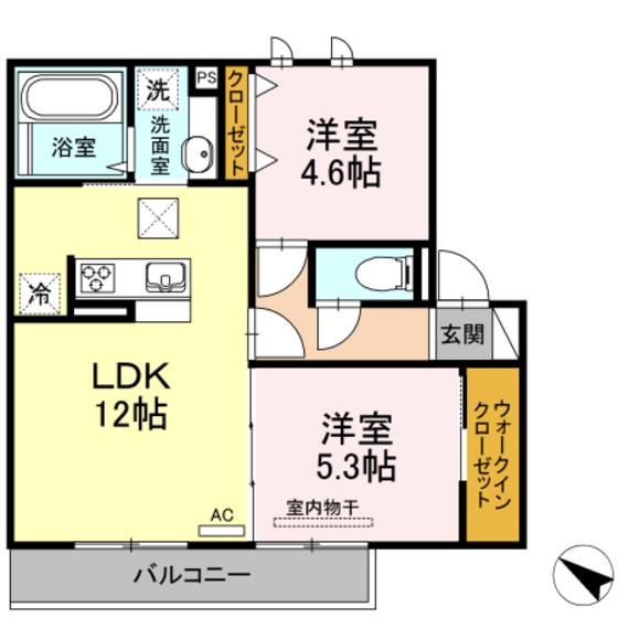 カリアタワー(2LDK/1階)の間取り写真