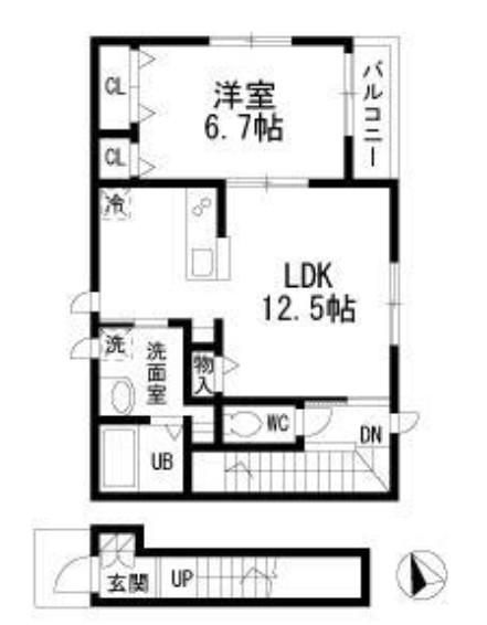 メゾンティー二(1LDK/1階)の間取り写真