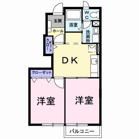 ボニートカーサB(2DK/1階)の間取り写真