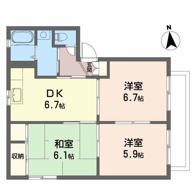 シャーメゾンくすの木(3DK/2階)の間取り写真