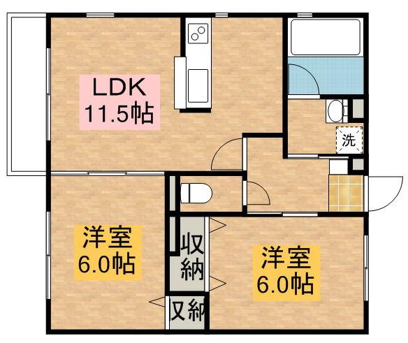 MヨウトウIパナハイツ(2LDK/2階)の間取り写真