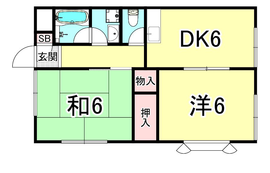 ハイツ本多聞(2DK/2階)の間取り写真