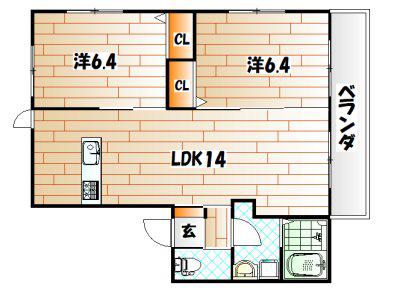 ハレコホラ戸畑(2LDK/1階)の間取り写真
