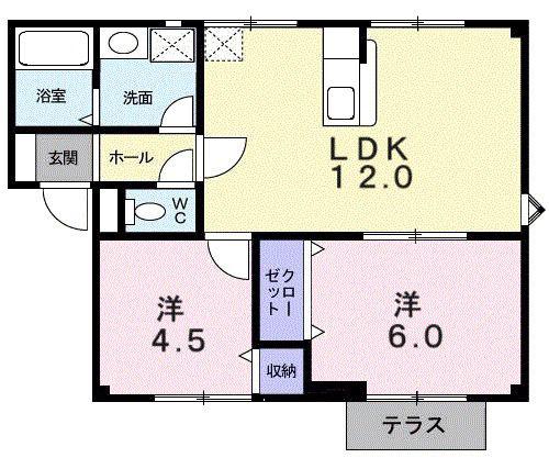 メゾン花梨I(2LDK/1階)の間取り写真