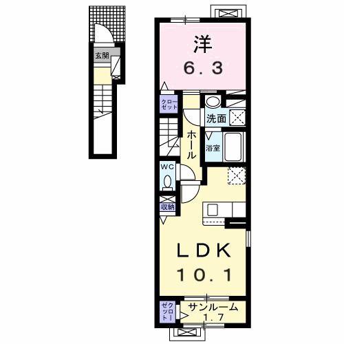 塩津町アパート(1LDK/2階)の間取り写真