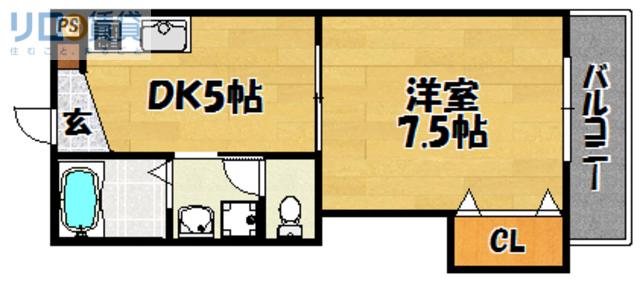 シャトーフェリーチェ(1DK/6階)の間取り写真