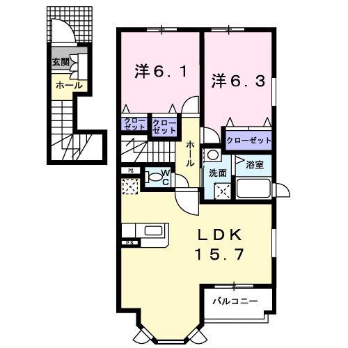 サンセール A(2LDK/2階)の間取り写真