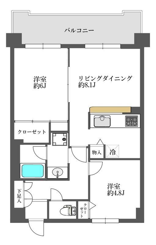 パロス駒場東大前(2LDK/4階)の間取り写真