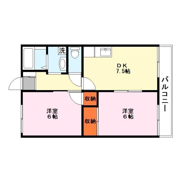 ヴィラK&K(2DK/2階)の間取り写真