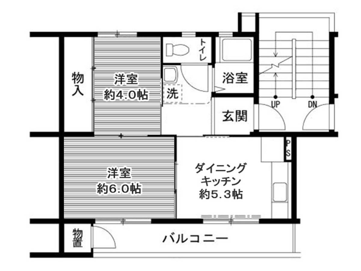 ビレッジハウス鳴滝(2DK/1階)の間取り写真