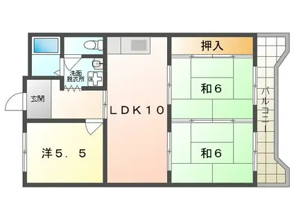 奥野マンション(3LDK/4階)の間取り写真