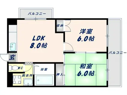 TSUJIHANAビルディング(2LDK/6階)の間取り写真