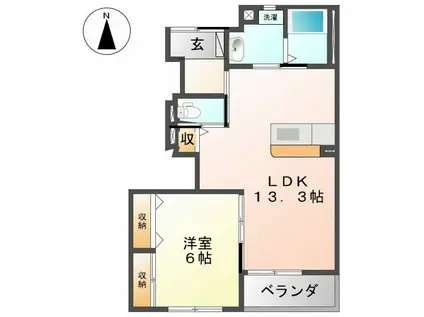 ユニヴァリィ サニーコート(1LDK/1階)の間取り写真