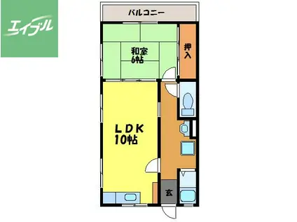 扇町ビル(1LDK/3階)の間取り写真