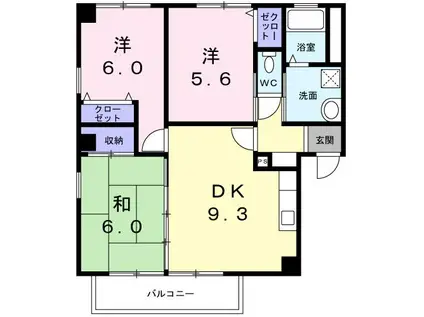 フォブールタウン成合 E棟(3DK/2階)の間取り写真