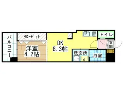 オーヴィジョンQULAS小倉金田(1DK/12階)の間取り写真