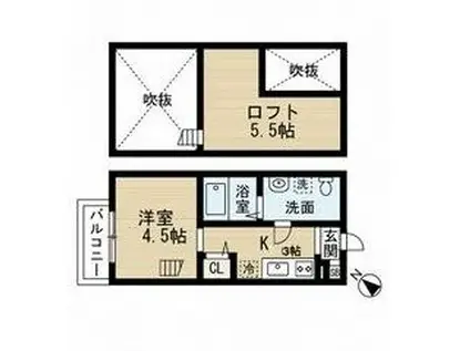 CREST COURT鷹取クレストコートタカ(1K/2階)の間取り写真