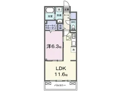 ブランドールα(1LDK/1階)の間取り写真