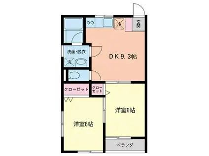 サンクチュエール(2DK/2階)の間取り写真