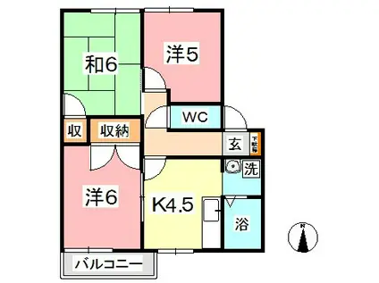 コーポ上野A棟(3DK/1階)の間取り写真