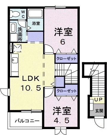 ディアコート・S B(2LDK/2階)の間取り写真