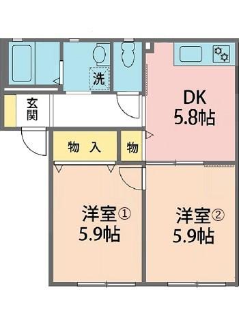 高木一番館G棟(2DK/1階)の間取り写真