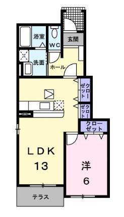 コントラーダA(1LDK/1階)の間取り写真