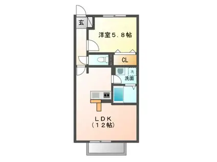 アンソレイエC(1LDK/1階)の間取り写真