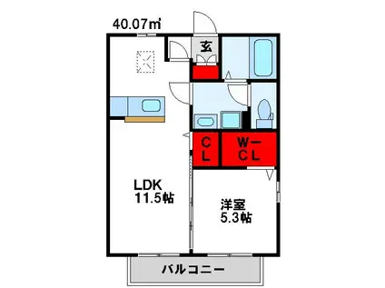 シェルノーブル C棟(1LDK/2階)の間取り写真