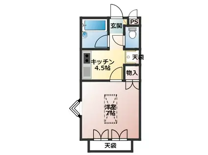 ハイツ・ルヴィ(1K/1階)の間取り写真