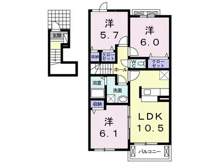 グランドパティエB(3LDK/2階)の間取り写真
