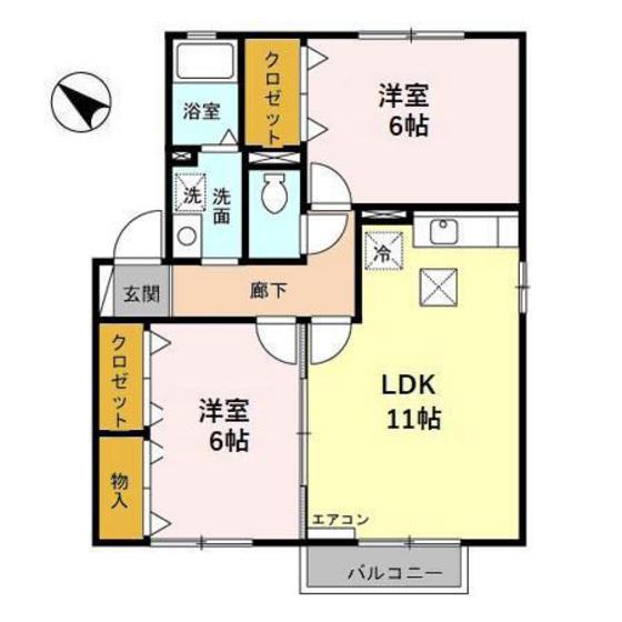 ハピネスII(2LDK/2階)の間取り写真