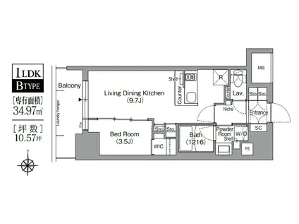 コンフォリア・リヴ北浜淡路町(1LDK/14階)の間取り写真