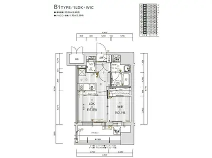 グランフォーレプライム千早(1LDK/8階)の間取り写真