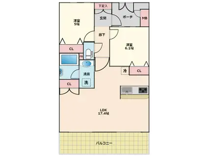 パテラつくば学園都市(2LDK/6階)の間取り写真