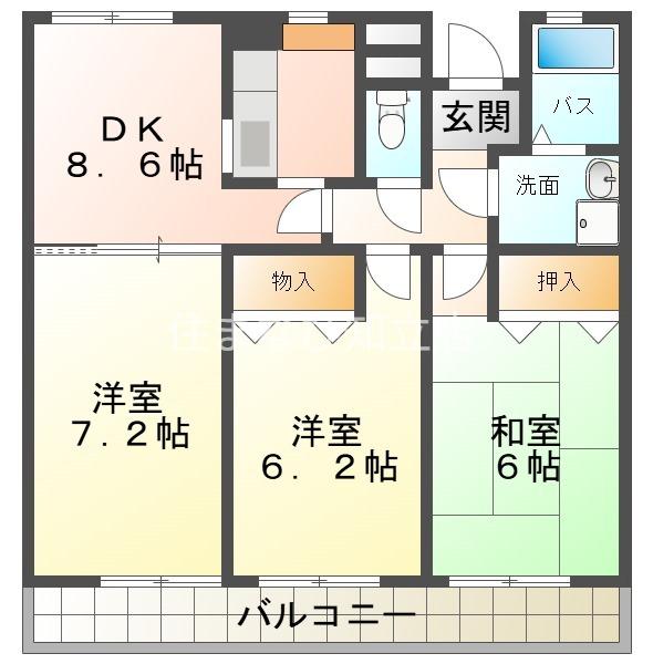ソレアードパラシオン(3DK/1階)の間取り写真