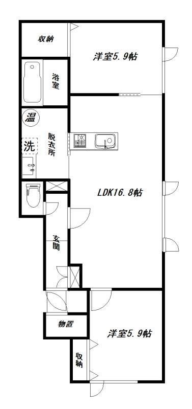 リュミエールB棟(2LDK/1階)の間取り写真